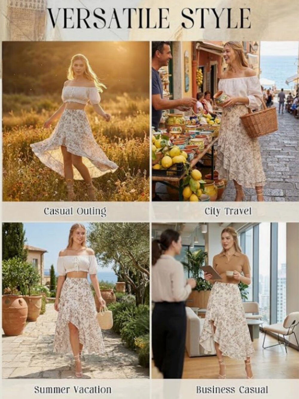 Brand New Floral Skirt High Waist Summer Boho Ruffle Long Skirt with Pocket